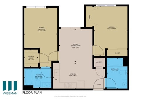 Floor plan for 2 beds, 2 baths, 726 sqft